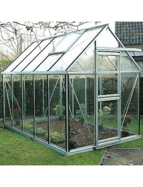 Janssens Eos Junior 9,10m² kas in natuurlijk aluminium en gehard glas met voet