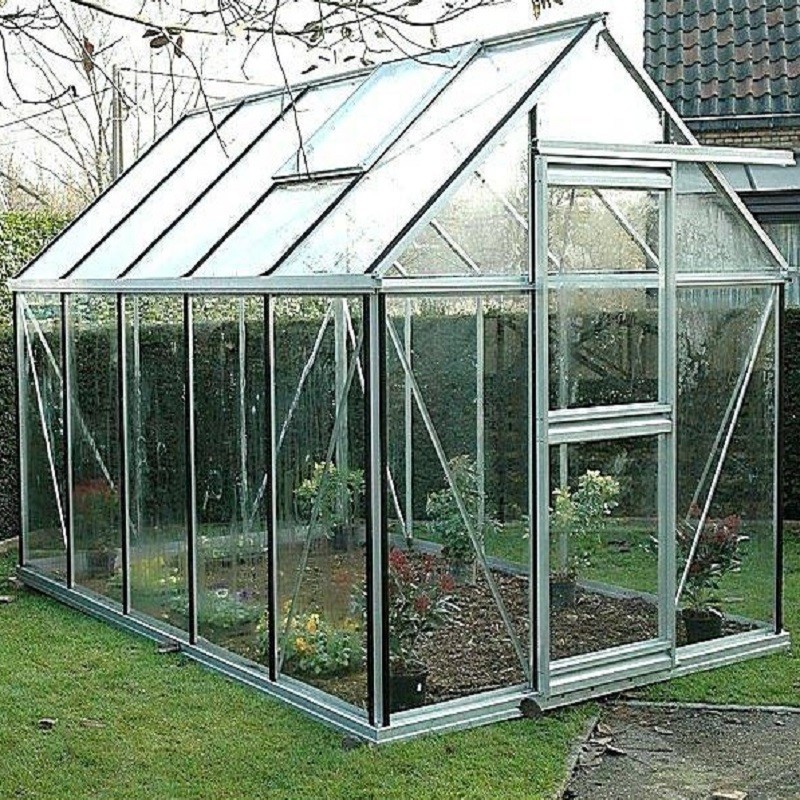 Janssens Eos Junior 9,10m² kas in natuurlijk aluminium en gehard glas met voet