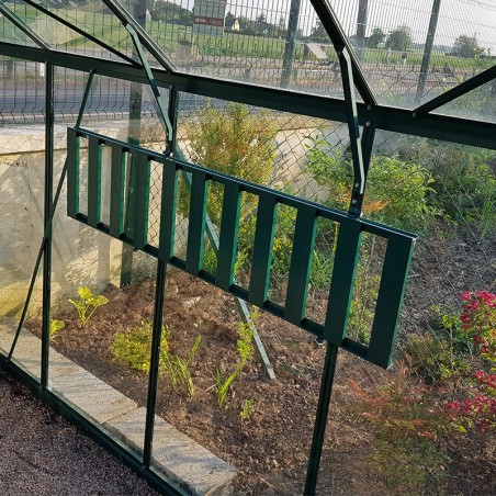 Tablette rabattable aluminium fermée laqué vert pour serre de jardin