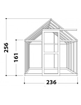 Afmetingen Janssens Eos Junior kas: 7,30m² natuurlijk aluminium en gehard glas met voet