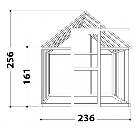 Afmetingen Janssens Eos Junior kas: 7,30m² natuurlijk aluminium en gehard glas met voet