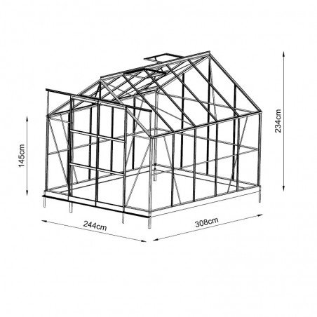 Jade kas afmetingen 7,50m² in zwart gelakt aluminium en gehard glas met voet