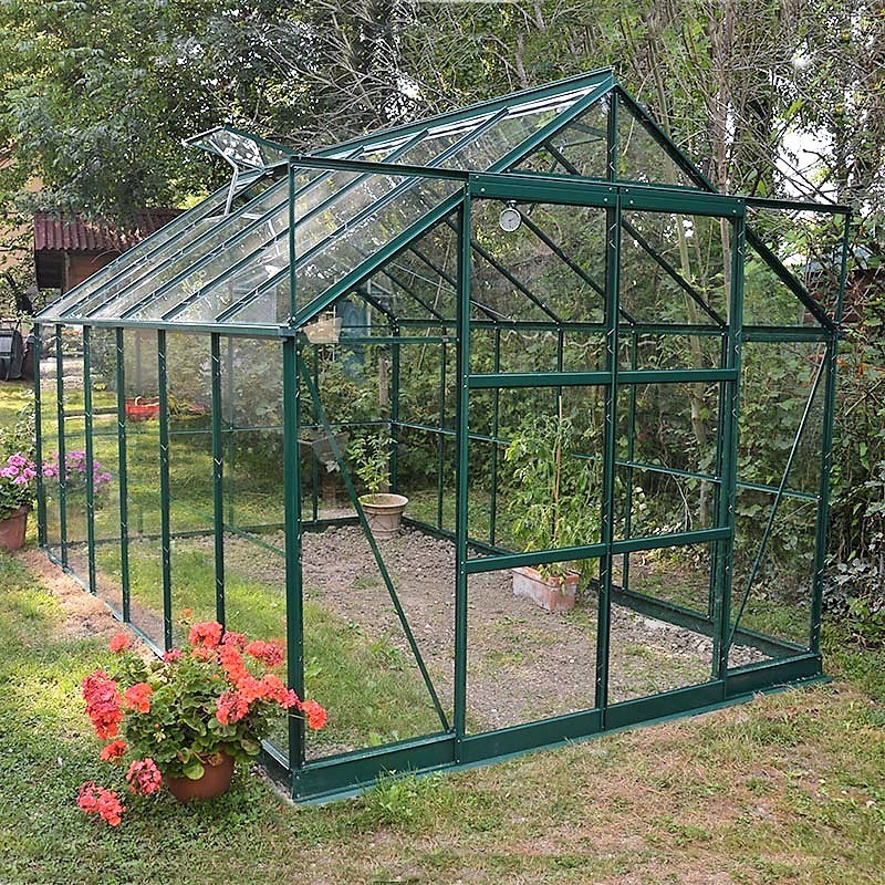 Promotiepakket #3 - Jade 8,90m² kas in groen gelakt aluminium en gehard glas met voet