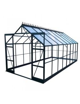 Jade kas 10,40 m² in groen gelakt aluminium en gehard glas met voet