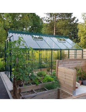 Paket Promo n°3 - Jade Serre 10,40 m2 in grün lackiertem Aluminium und gehärtetem Glas mit Basis