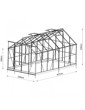 abmessungen Jade Serre 10,40 m2 in grün lackiertem Aluminium und gehärtetem Glas mit Basis