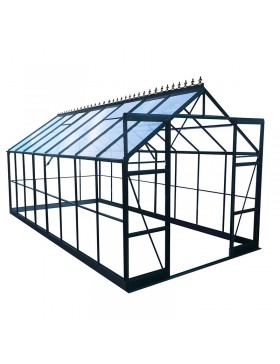 Jade kas afmetingen: 11,80 m², gemaakt van zwart gelakt aluminium en gehard glas met een "Ciel mon jardin" basis