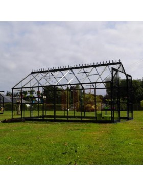Jade kas, 11,80 m², in zwart gelakt aluminium en gehard glas met voet