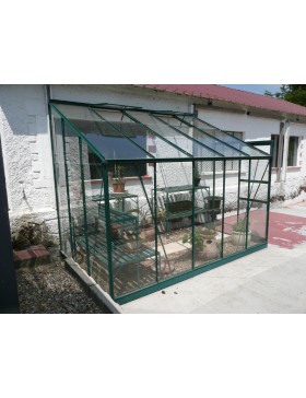 Rubis 6m² aanbouwkas in groen gelakt aluminium en gehard glas met voet