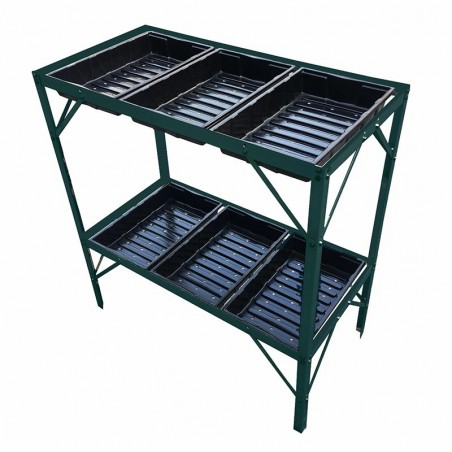 Zaaitafel met 6 laden en groen gelakt aluminium frame