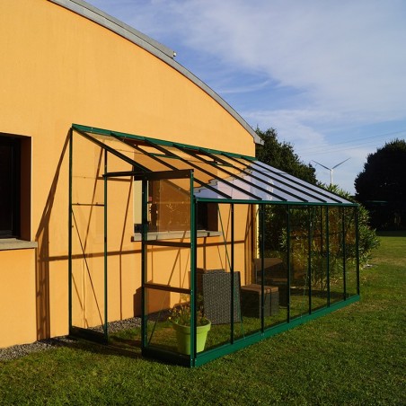Rubis 8,40m² aanbouwkas in groen gelakt aluminium en gehard glas met voet