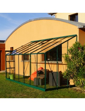 Rubis 8,40m² aanbouwkas in groen gelakt aluminium en gehard glas met voet