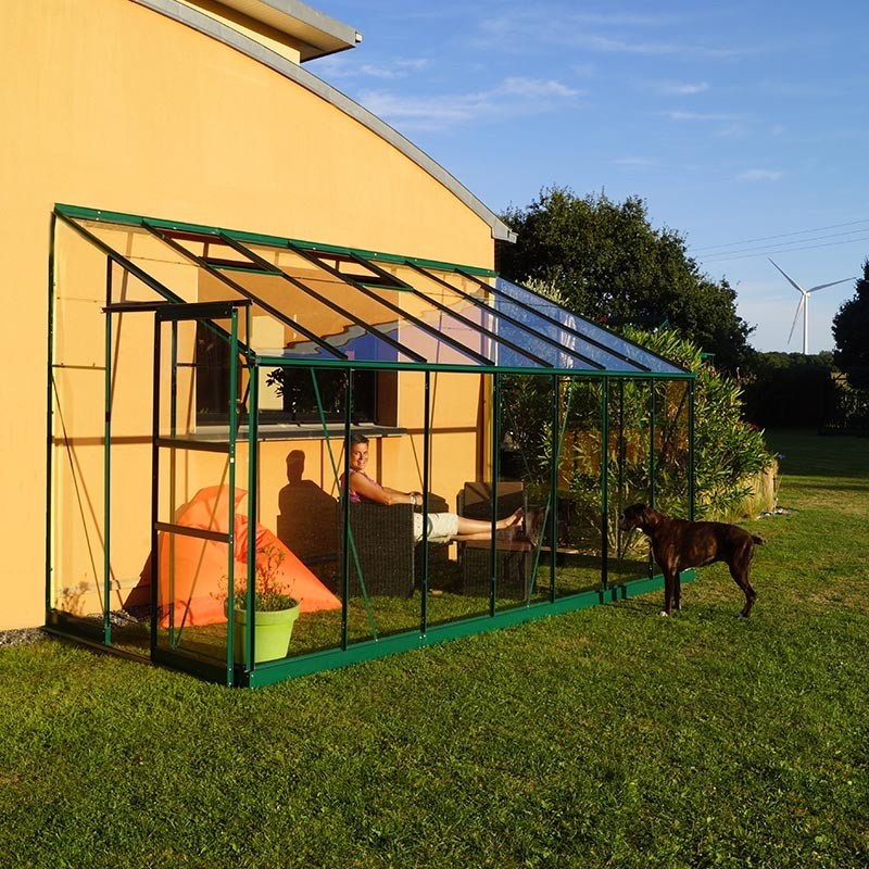 Promotiepakket #3 - Rubis 8,40m² aanbouwkas in groen gelakt aluminium en gehard glas met voet