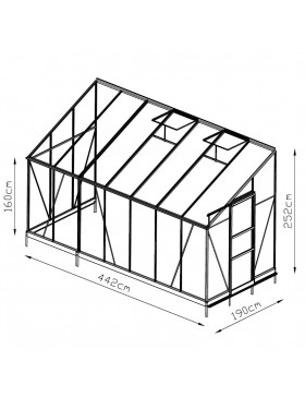 abmessungen Hintergrundglas Rubis 8,40m2 in schwarz lackiertem Aluminium und gehärtetem Glas mit Basis