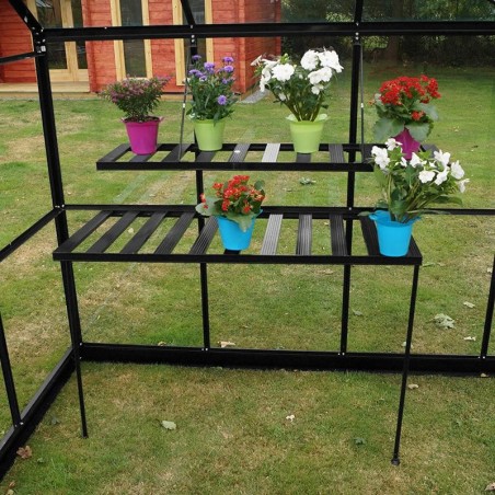zwart gelakte aluminium klaptafel met bloemen