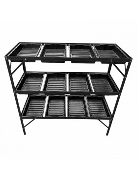 Zaailingstafel met 12 laden en zwart gelakt aluminium frame
