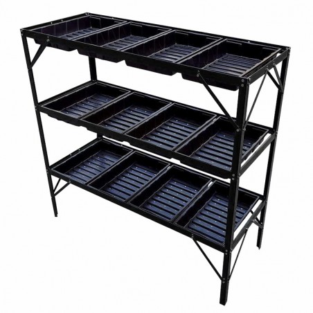 Zaailingstafel met 12 laden en zwart gelakt aluminium frame