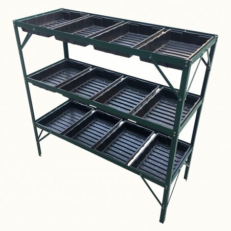 zaaitafel met 12 trays en een groen gelakt aluminium frame