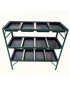 zaaitafel met 12 trays en een groen gelakt aluminium frame