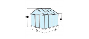 dimensions Serre Helios Senior 7.30m² Janssens alu laqué et verre trempé avec base