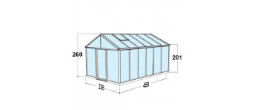 Janssens Helios Master 10,8m² kas afmetingen, gelakt aluminium en gehard glas met sokkel