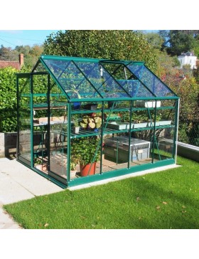 Opale kas, 4,70 m², in groen gelakt aluminium en gehard glas, hemelsblauw, mijn tuin