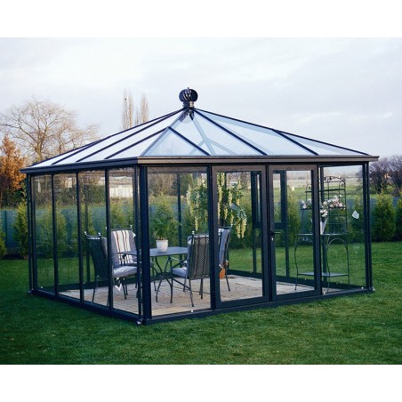 Janssens Paviljoen Kas 14,50m² gelakt aluminium en gehard glas met sokkel