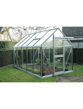Janssens Eos Junior 7,30m² kas in natuurlijk aluminium en gehard glas met voet