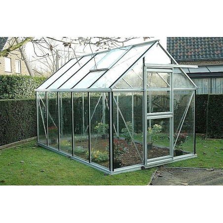 Janssens Eos Junior 7,30m² kas in natuurlijk aluminium en gehard glas met voet