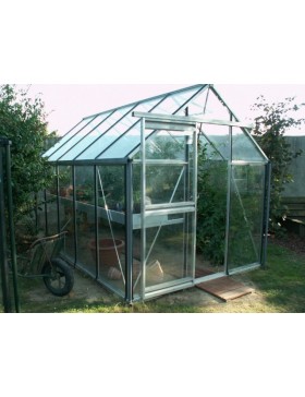 Janssens Eos Junior 7,30m² kas in natuurlijk aluminium en gehard glas met voet