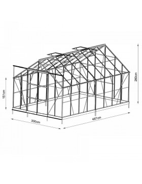 abmessungen Saphir Serre 14,60m2 in grün lackiertem Aluminium und gehärtetem Glas mit Basis