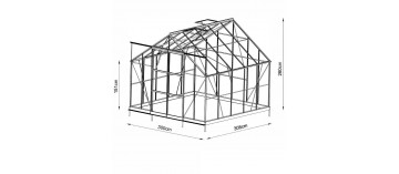 abmessungen Quadratische Saphir Serre 9,10m2 in grün lackiertem Aluminium und gehärtetem Glas mit Basis