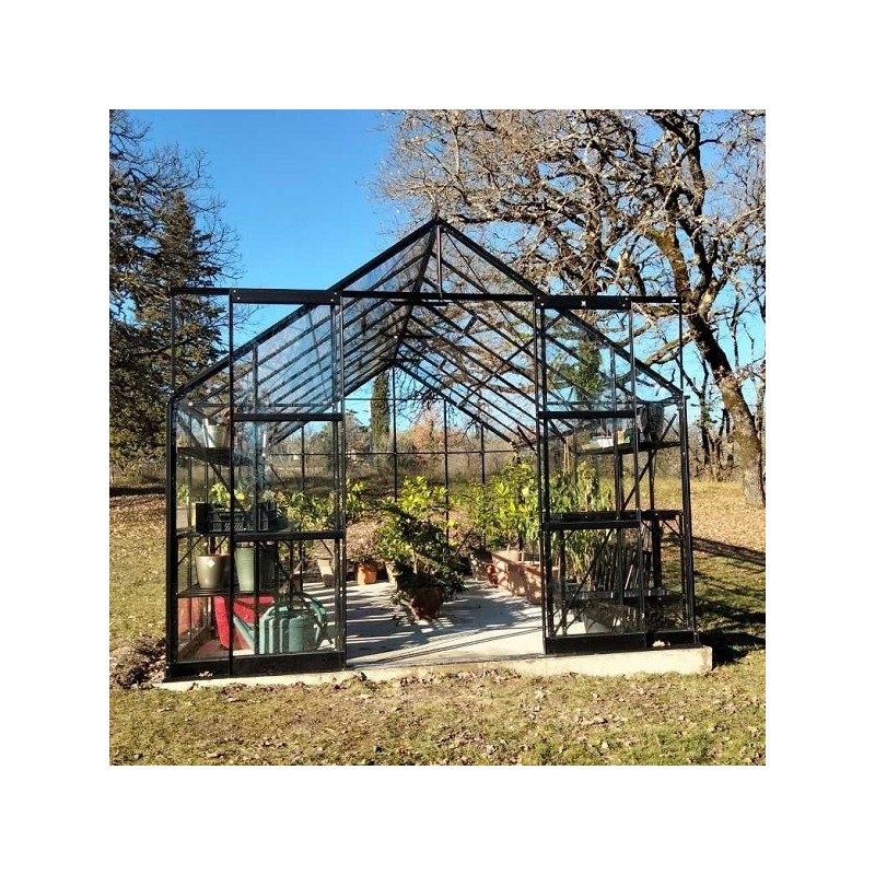 Pack promo n°2 - Saphir Serre 14,60m2 in schwarz lackiertem Aluminium und gehärtetem Glas mit Basis