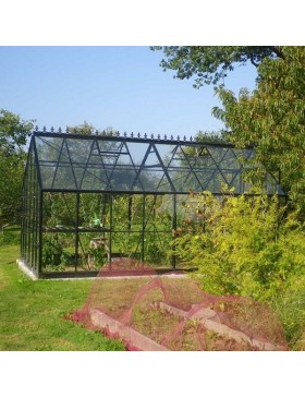 Saphir Serre 14,60m2 in schwarz lackiertem Aluminium und gehärtetem Glas mit Basis