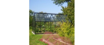 Saphir Serre 14,60m2 in schwarz lackiertem Aluminium und gehärtetem Glas mit Basis