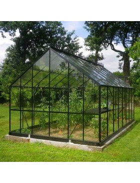 Saphir Serre 14,60m2 in schwarz lackiertem Aluminium und gehärtetem Glas mit Basis