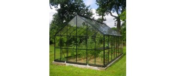 Saphir Serre 14,60m2 in schwarz lackiertem Aluminium und gehärtetem Glas mit Basis