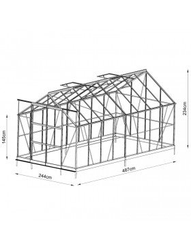 dimensions Serre Jade 11,80 m² en aluminium laqué vert et verre trempé avec base ciel mon jardin