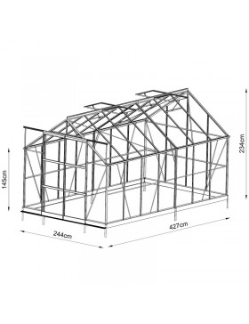 abmessungen Jade Serre 10,40 m2 in schwarz lackiertem Aluminium und gehärtetem Glas mit Basis