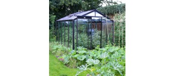 Prestige kas van 8,61 m² in zwart gelakt aluminium en R205 gehard glas