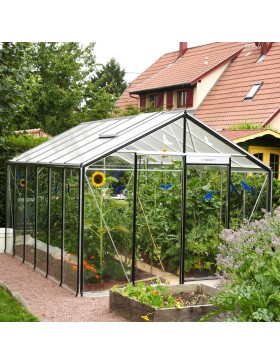 Prestige kas 13.62m in natuurlijk aluminium en R306H gehard glas