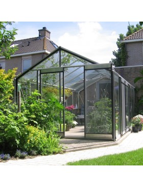 Prestige kas 15.88m in natuurlijk aluminium en gehard glas