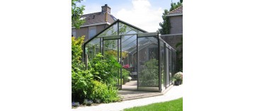 Prestige kas 15.88m in natuurlijk aluminium en gehard glas