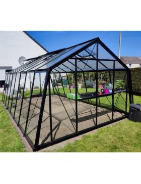 Prestige kas 22.53m , in zwart gelakt aluminium en ACD gehard glas