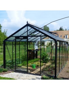 Prestige kas 13.62m , in zwart gelakt aluminium en gehard glas