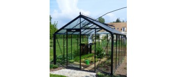 Prestige kas 13.62m , in zwart gelakt aluminium en gehard glas