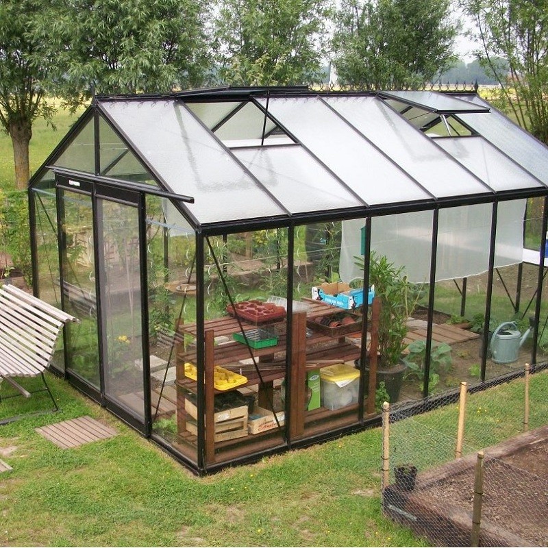 Prestige hoge kas 13.62m , gemaakt van zwart gelakt aluminium en gehard glas