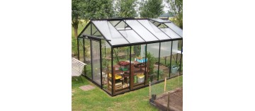 Prestige hoge kas 13.62m , gemaakt van zwart gelakt aluminium en gehard glas