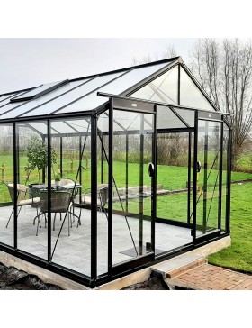 Prestige Kas 11.35m in zwart gelakt aluminium en R305 gehard glas ZWART