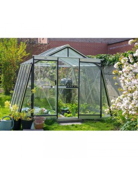 Prestige kas 9.12m in natuurlijk aluminium en S104H gehard glas